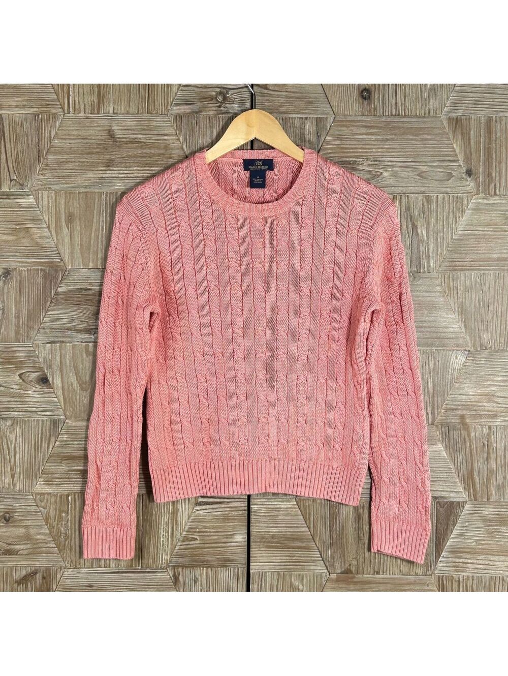 Brooks Brothers 346 Womens Pink Cable Knit Crewneck Sweater Medium Cotton Preppy